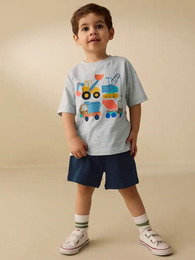 Grey Marl Digger Short Sleeve T-Shirt and Shorts Set