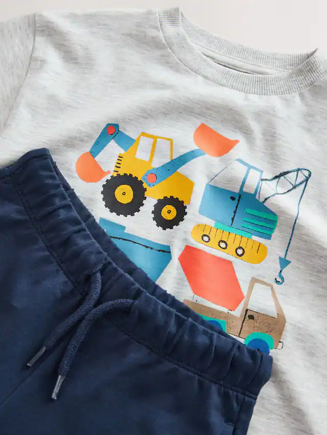 Grey Marl Digger Short Sleeve T-Shirt and Shorts Set