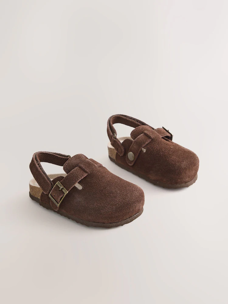Chocolate Brown Leather Cushioned Footbed Clogs