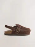 Chocolate Brown Leather Cushioned Footbed Clogs