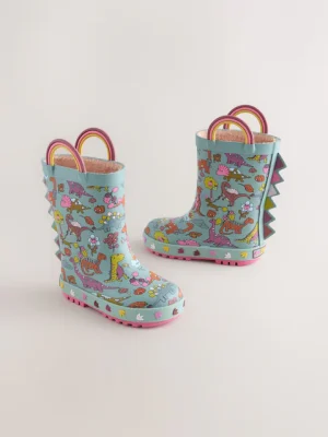 Teal Blue Dinosaur Handle Wellies