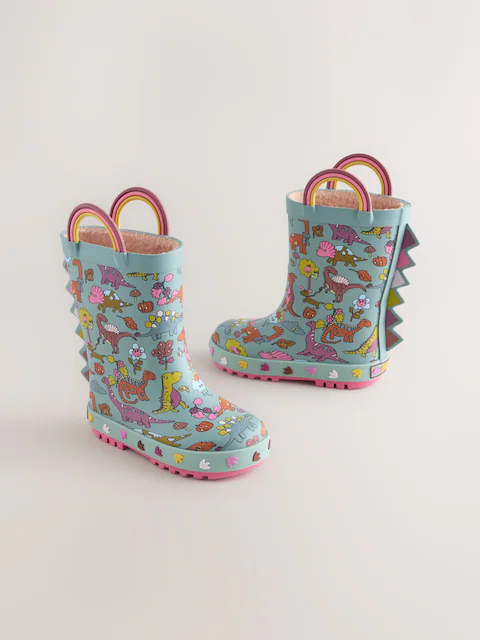 Teal Blue Dinosaur Handle Wellies