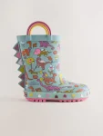 Teal Blue Dinosaur Handle Wellies