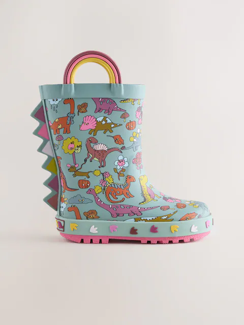 Teal Blue Dinosaur Handle Wellies