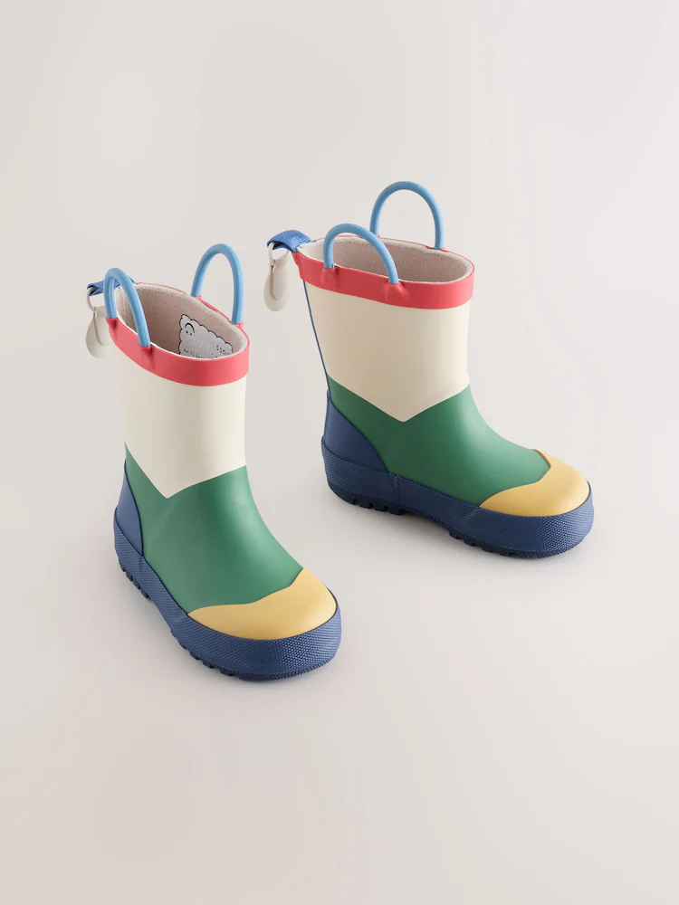 Neutral Colourblock Handle Pull On Wellies