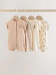 Neutral "Milk Club" Embroidered Baby Jersey Rompers 4 Pack