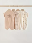 Neutral "Milk Club" Embroidered Baby Jersey Rompers 4 Pack