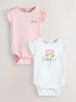 Baker by Ted Baker 2 Pack White/Pink Frill Bodysuits