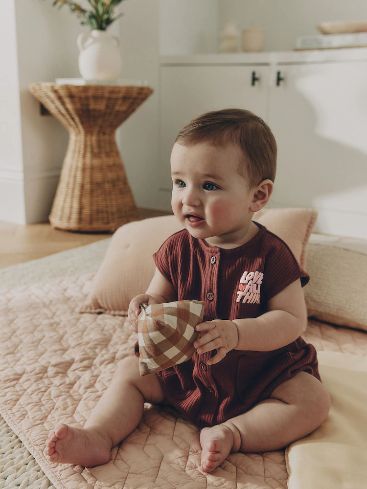 Brown Seminal Printed Rebecca Zwanzig Button Through Baby Romper