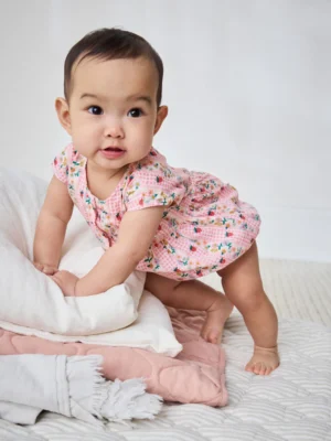 Pink Floral Bloomer Baby Romper