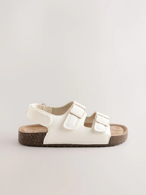 White Standard Fit (F) Double Buckle Cushioned Footbed Sandals