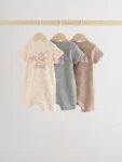 Beige Two Way Zip Baby Rompers 3 Pack