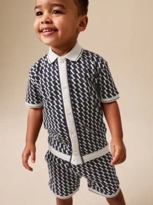 Navy Check Short Sleeve Shirt and Shorts Set