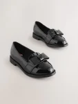 Black Patent School Bow Loafers