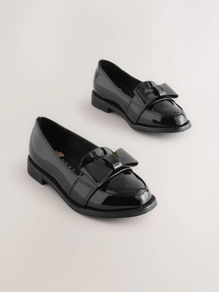Black Patent School Bow Loafers