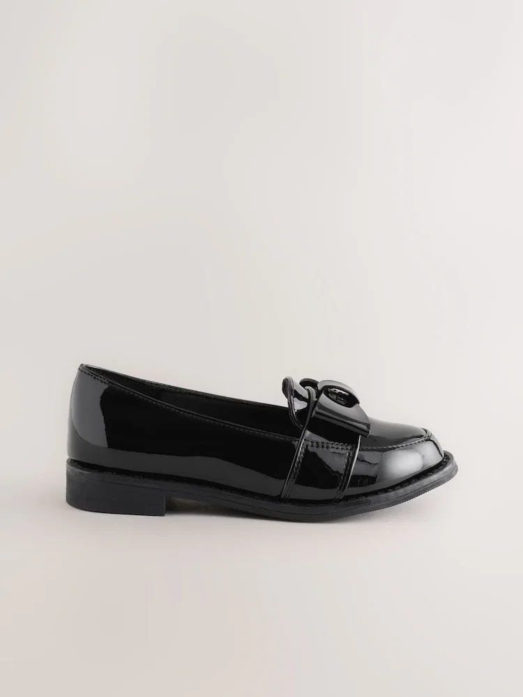 Black Patent School Bow Loafers