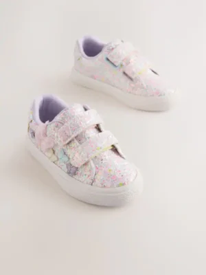 Multi Pastel Glitter Wide Fit (G) Butterfly Touch Fasten Strap Trainers