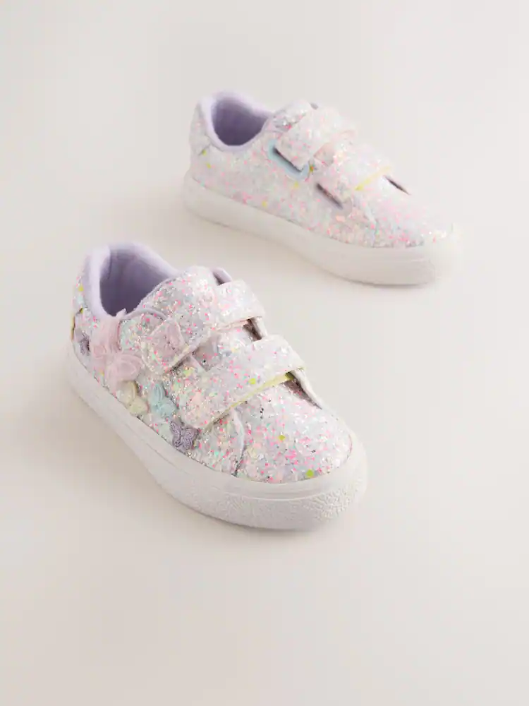 Multi Pastel Glitter Wide Fit (G) Butterfly Touch Fasten Strap Trainers