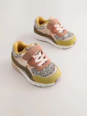 Multi Glitter Touch Fastening Elastic Lace Bubble Trainers