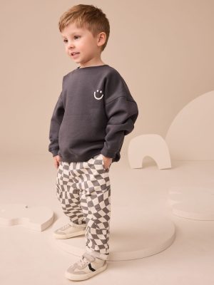 Charcoal Checkerboard Long Sleeve T-Shirt & Trousers Set