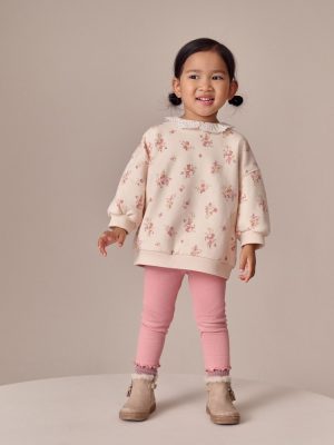 Light Pink Ditsy Floral Collar Sweatshirt and Leggings Set
