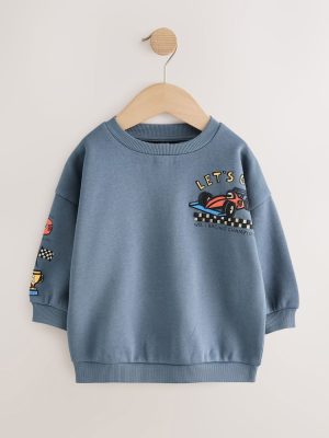 Grey Back Printed Crew Neck Sweat Top