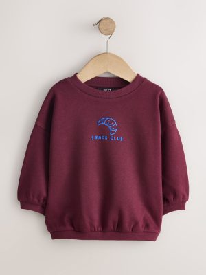 Burgundy Red Snack Club Printed Crew Neck Sweat Top