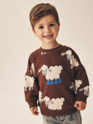 Brown Sheep All Over Printed Crew Neck Sweat Top