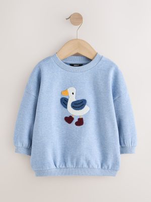 Light Blue Goose Printed Crew Neck Sweat Top