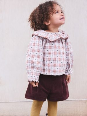 Chocolate Brown Cord Short, Blouse & Tight 3 Piece Set