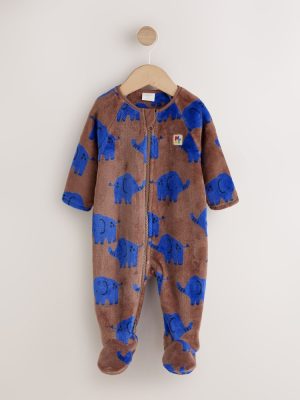 Brown Elephant Fleece Baby Sleepsuit