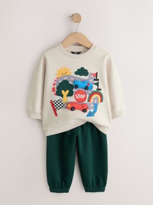 Ecru Crew Neck Joggers Set
