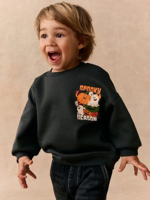 Charcoal Grey All Over Printed Crew Neck Sweat Top