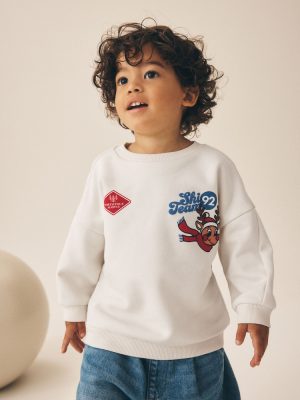 Ecru White Reindeer Christmas Crew Neck Sweat Top