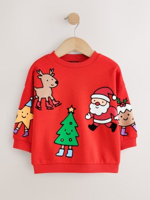Red Christmas Crew Neck Sweat Top
