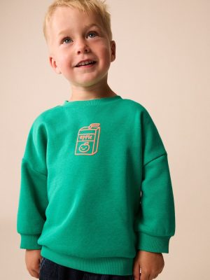 Green Juice Box Printed Crew Neck Sweat Top