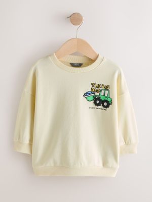 Buttermilk Yellow Digger Back Printed Crew Neck Sweat Top