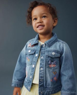 Mid Blue Denim Unicorn Embroidered Western Jacket