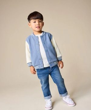 Blue and Ecru Jersey Bomber Jacket