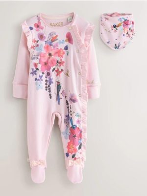 Baker by Ted Baker 2 Piece Frill Sleepsuit & Bib Set