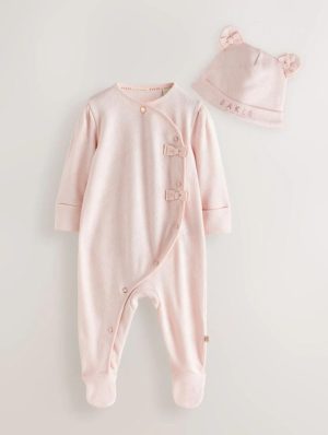 Baker by Ted Baker Pink Pointelle Wrap-Over Sleepsuit & Hat Set