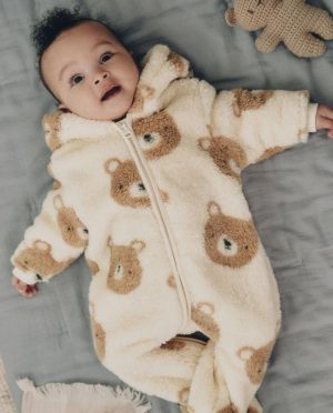 Neutral Bear Fleece Baby Pramsuit