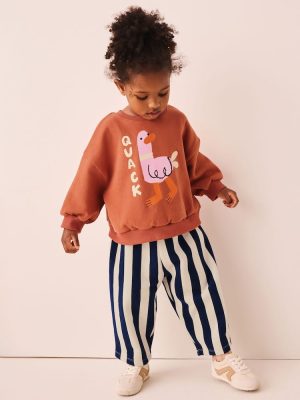Navy Stripe Duck Sweatshirt and Barrel Leg Set