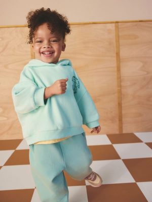 Blue Flower Hoodie & Barrel Leg Joggers Set