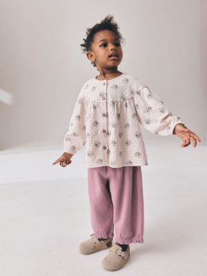 Pink Ditsy Floral Long Sleeve Blouse and Bloomer Trousers Set