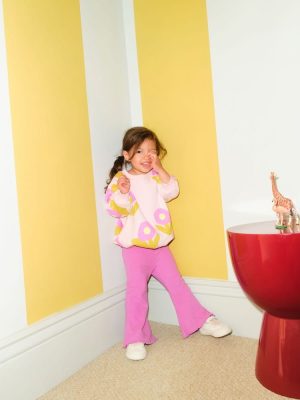 Light Pink Flowers Sweatshirt & Flare Leggings Set