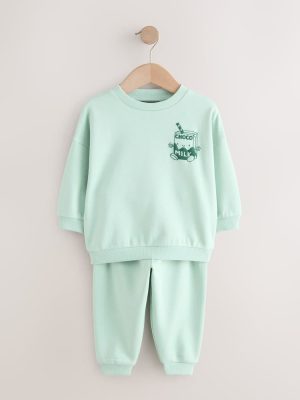Sage Green Single Printed Crew Neck Sweat Top & Joggers Set