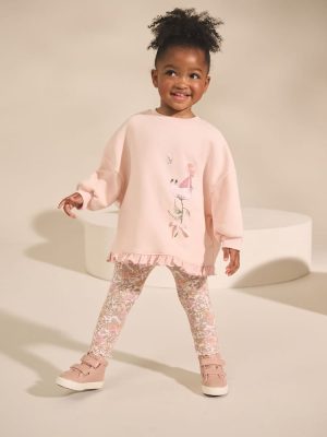 Pink Floral Fairy Frill Hem Sweatshirt & Leggings Set