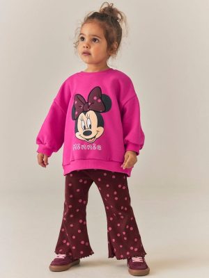 Berry Pink Minnie Mouse Spot Sweatshirt and Flare Set