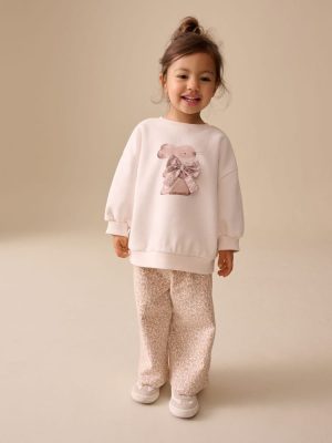 Cream Sweatshirt & Wide Leg Trousers Set